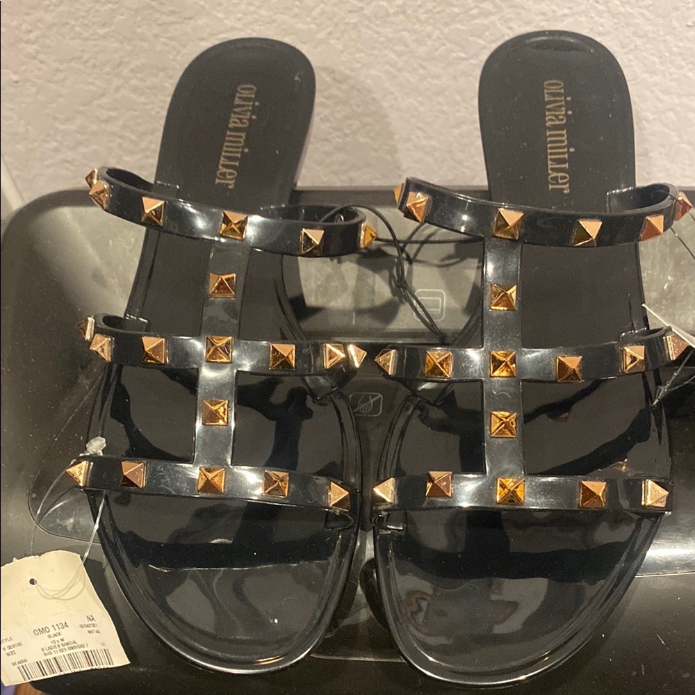 Olivia Miller Glossy Black Strappy Sandals